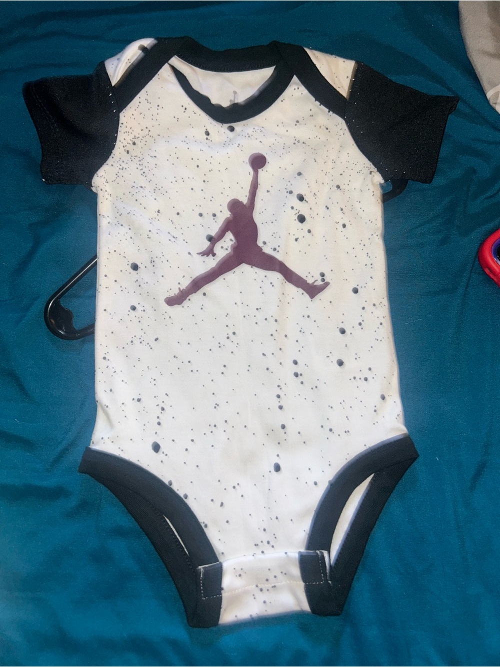 🌼2 for $5🌼 Jordan White and Black Infant One-Piece Bodysuit with Maroon Jumpman